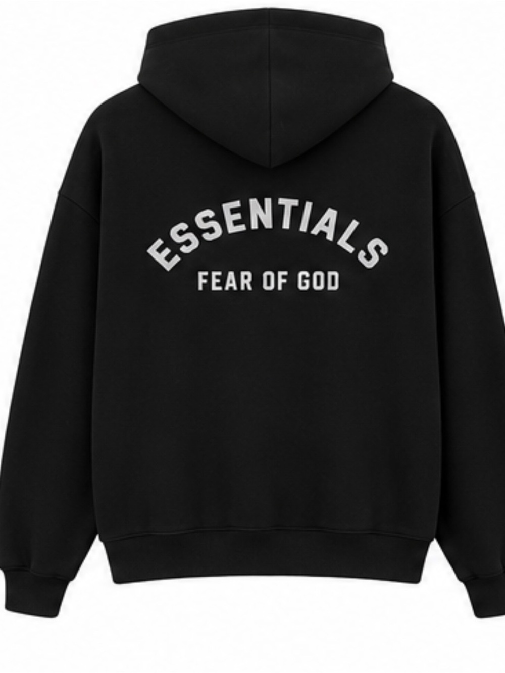 Fear of God Essentials Black Hoodie with Contrasting White Logo